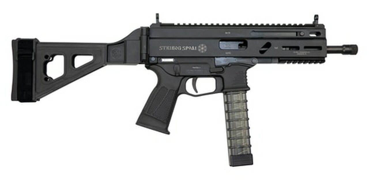 Grand Power Stribog SP9A1 Gen2 9mm, 8" Barrel, Folding SB Tactical Pistol Brace, Black, 3 x 30rd