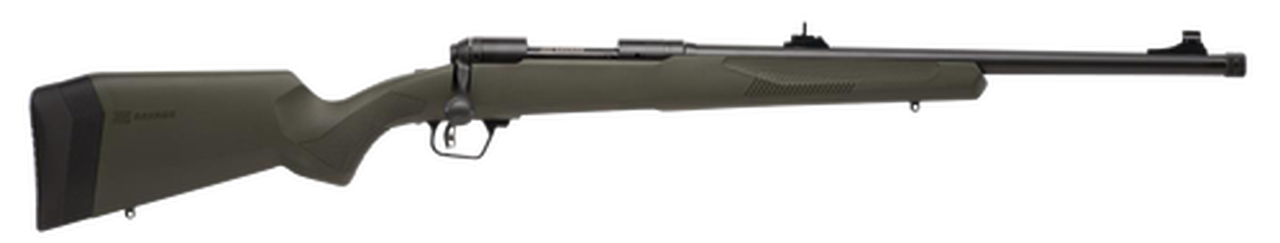 Savage 110 Hogue Hunter, 350 Legend, 18" Barrel, Black Barrel and Action, Olive DrabGreen Polymer Stock, Adjustable Iron Sights, 4Rd,