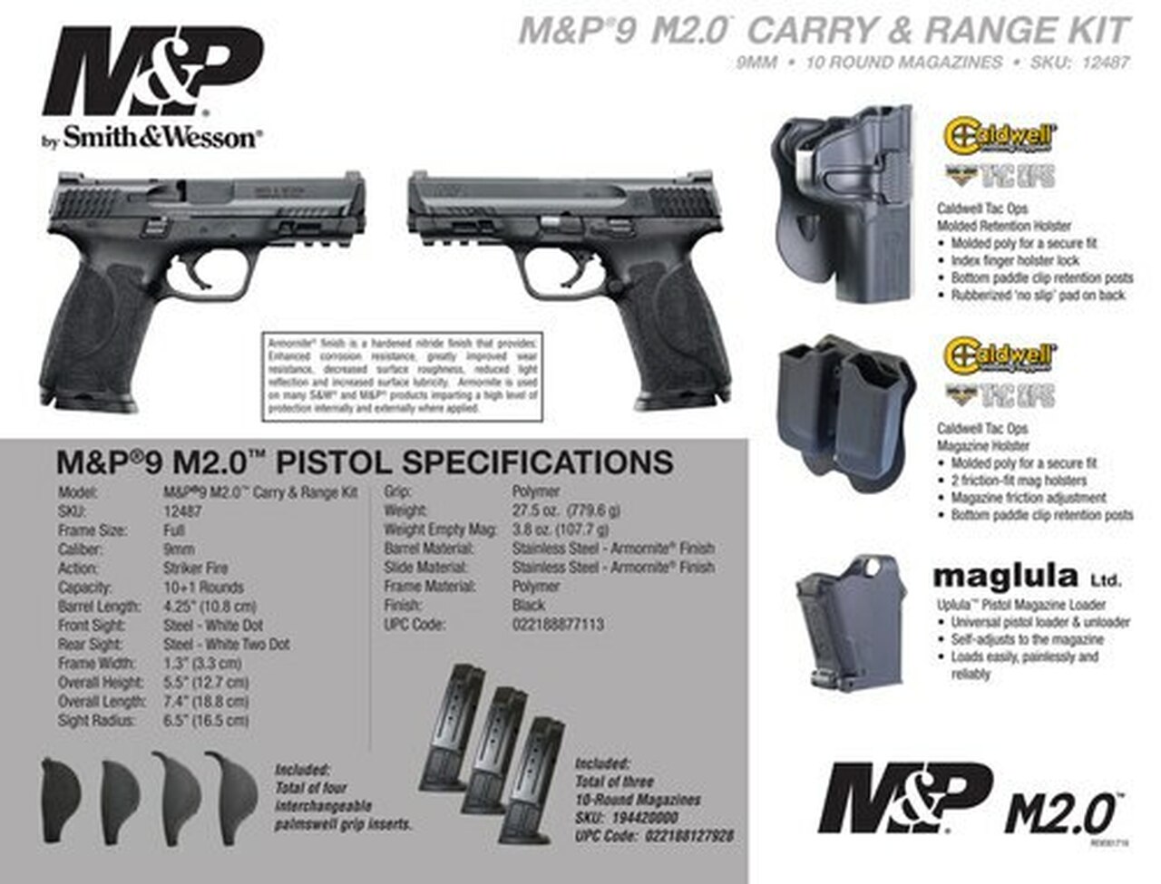 Smith &amp; Wesson M&amp;P M2.0 9mm, 4.25", Carry and Range Kit, 3x10rd