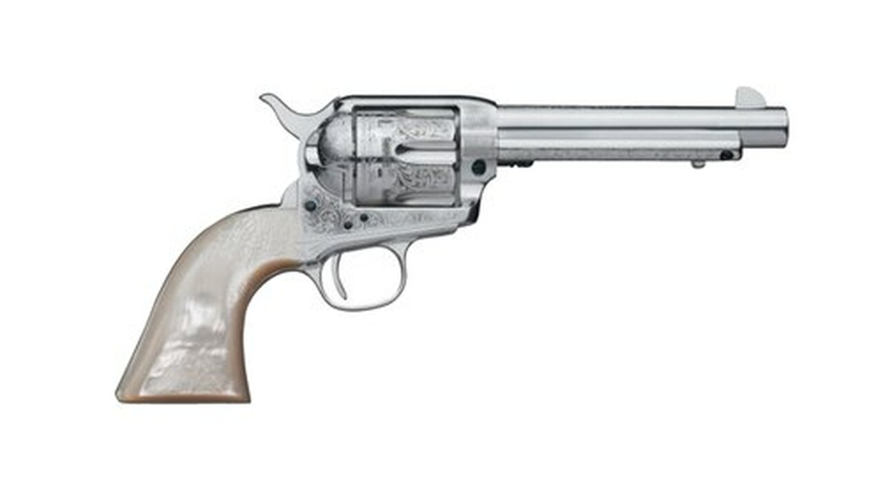 Uberti 1873 Cattleman Cody, . 45 Colt, 7.5", 6rd, Ivory Grips, Full Nickel-Plate