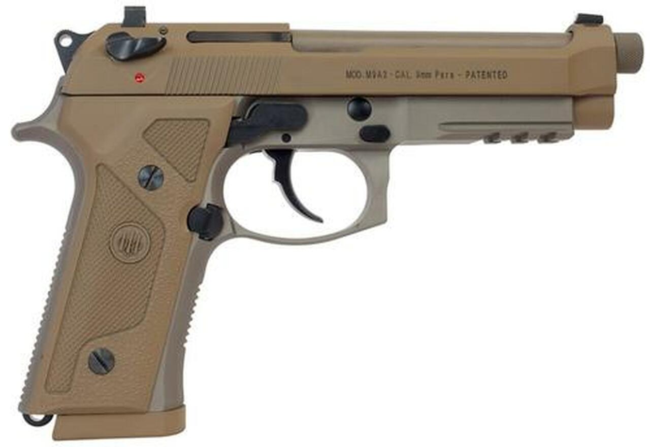 Beretta M9A3, Semi-Automatic Pistol, Full Size, 9mm, 4.9" Threaded Barrel, Alloy Frame, Flat Dark Earth Finish, Vertec-Style Thin Grip, 3-Slot Picatinny Rail, Decocker, Tritium Night Sights, 2 Magazines, 17 Rounds