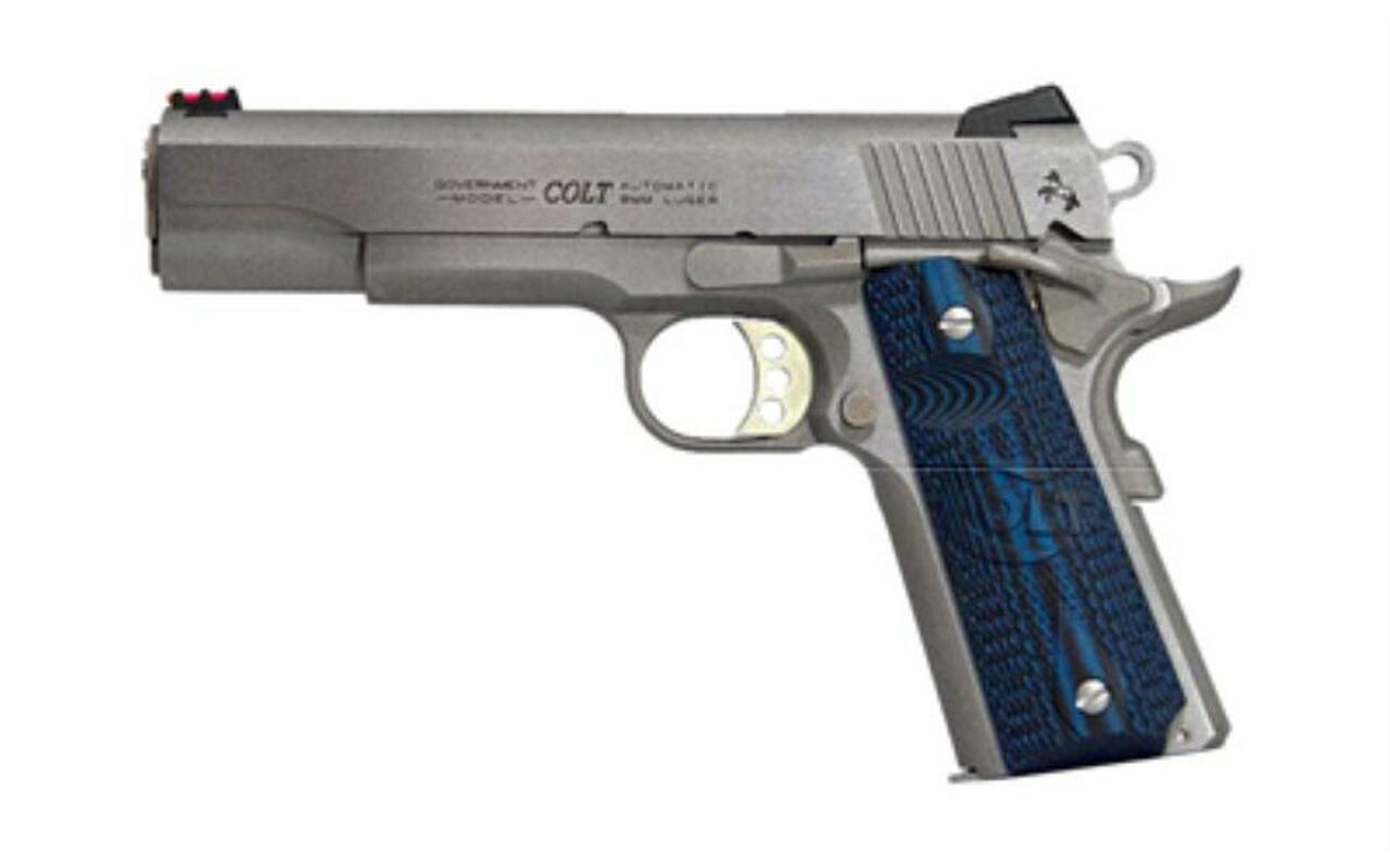 Colt Competition Govt 38 Super, 5" Barrel SS Finish, G10 Blue Grips, Novak Sights 9rd Mag