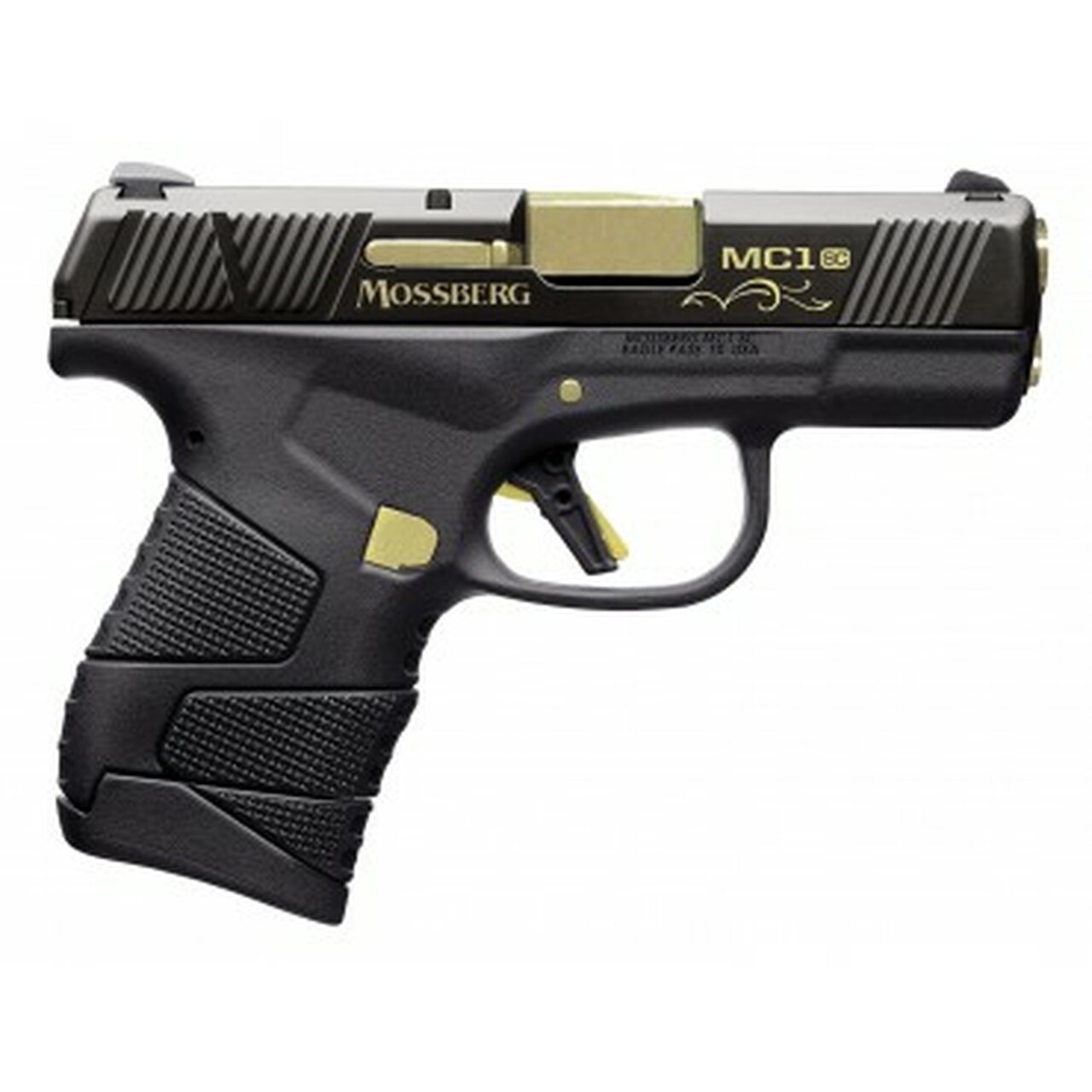 Mossberg MC1sc Centennial 9mm, 3.4" Barrel W/24kt Plating, Black DLC, 6rd/7rd