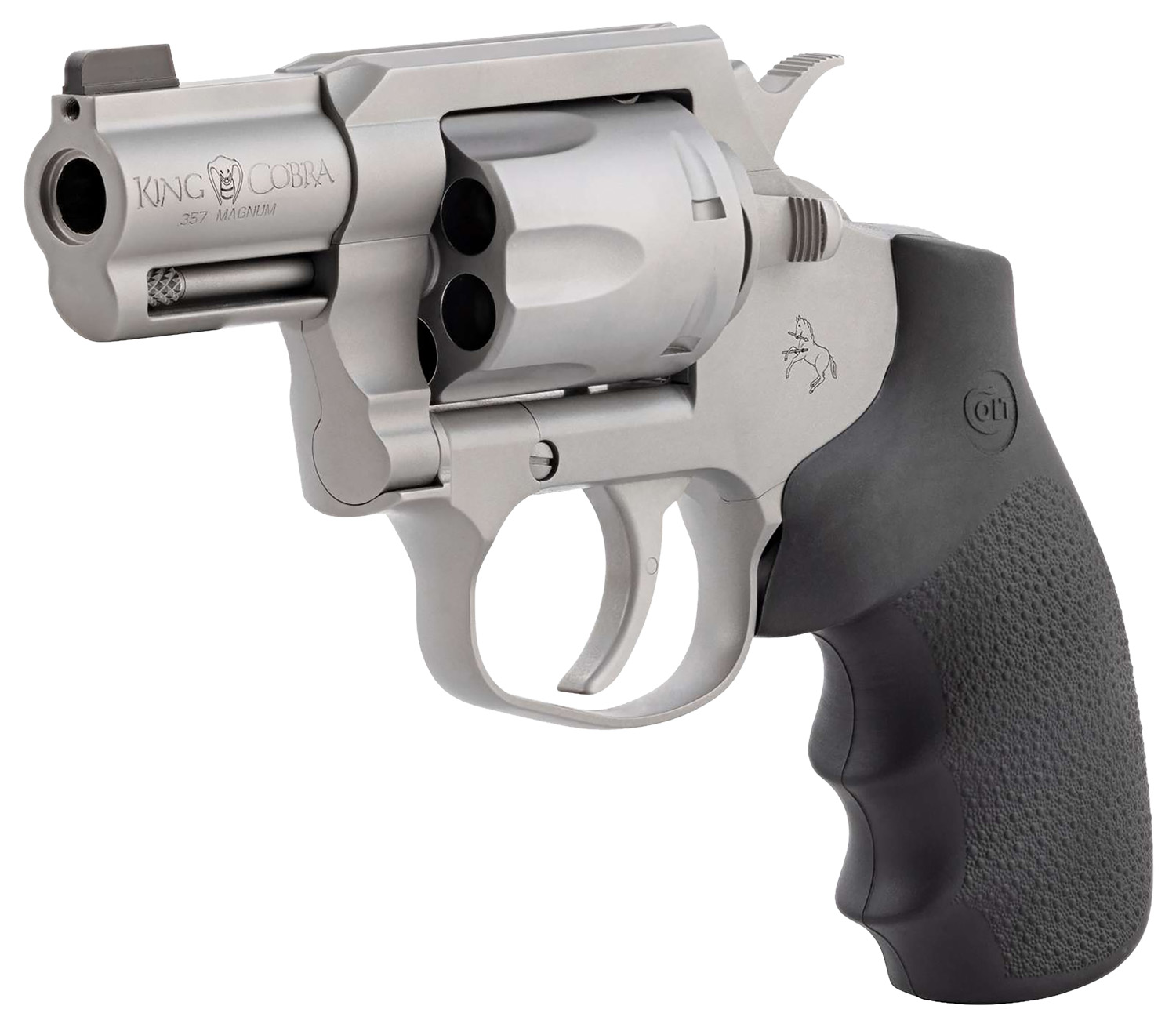 Colt Mfg KCOBRASM2BBS King Cobra Small 357 Mag 6 Shot 2″ Matte Stainless Steel Barrel, Cylinder Frame, Black Hogue Overmolded Grips, Exposed Hammer