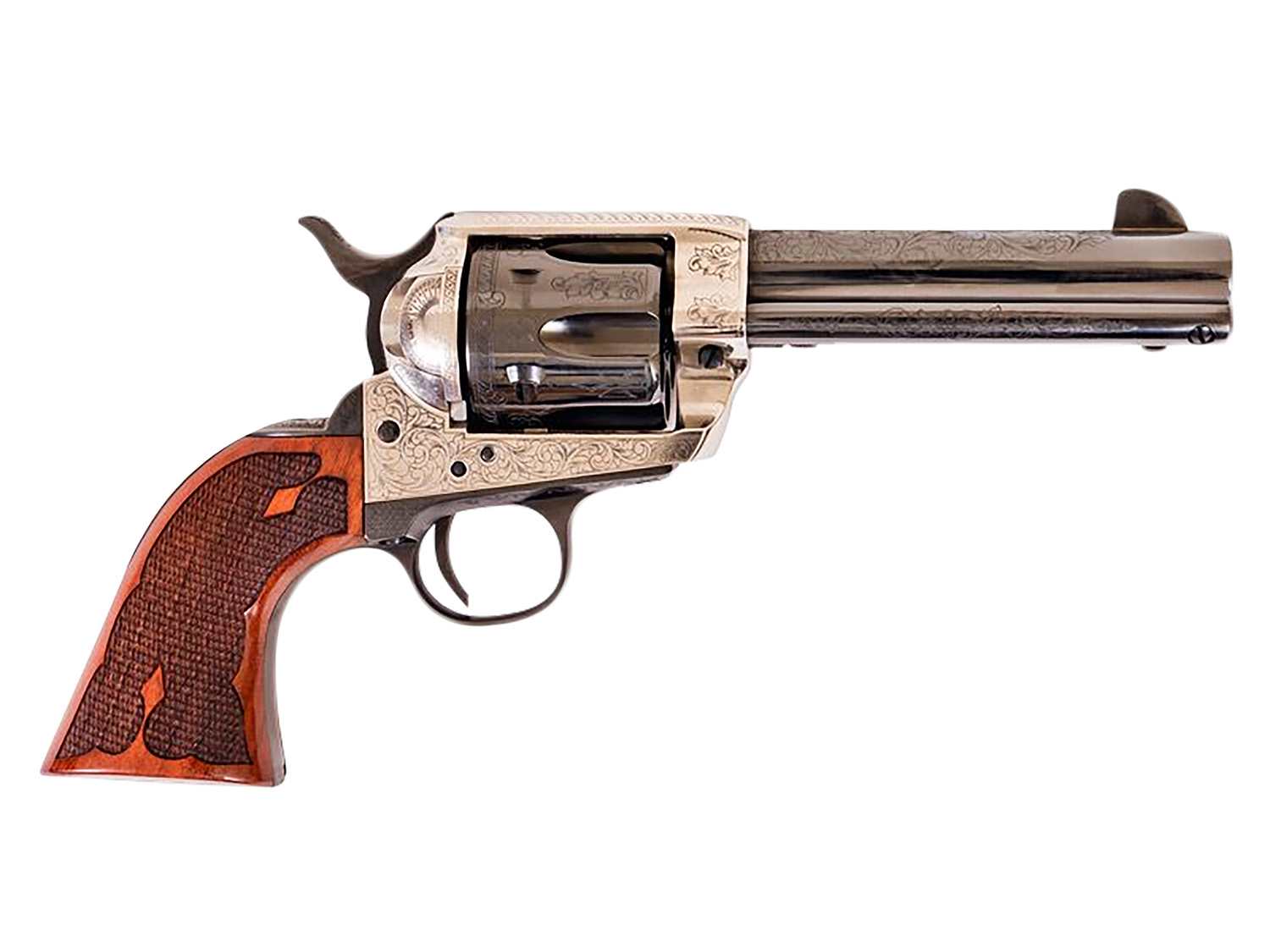 Cimarron Frontier .357 Mag 4.75 in Engraved Silver Frame