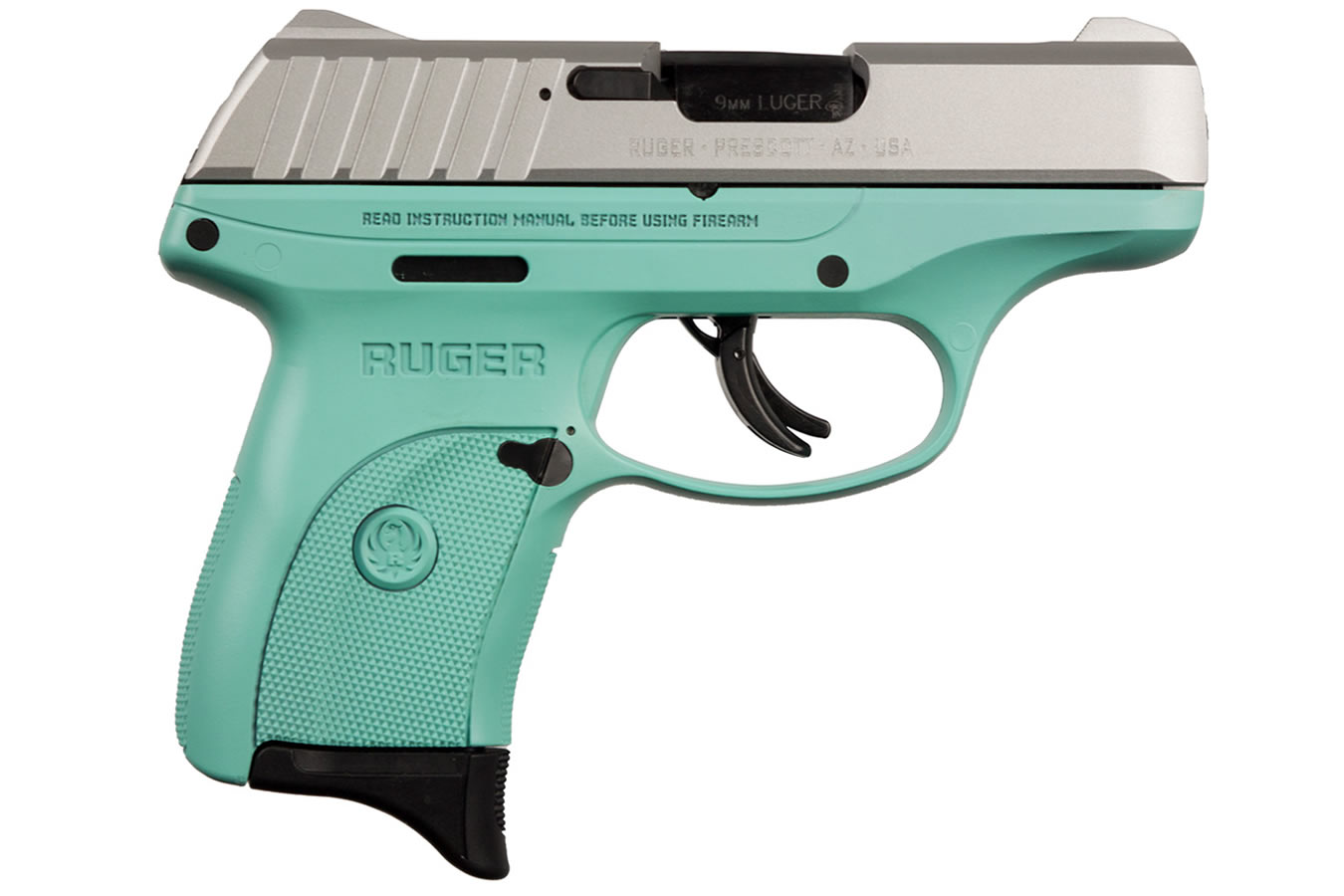 EC9s 9mm Striker-Fired Pistol with Turquoise Grip Frame and Satin Aluminum Cerak