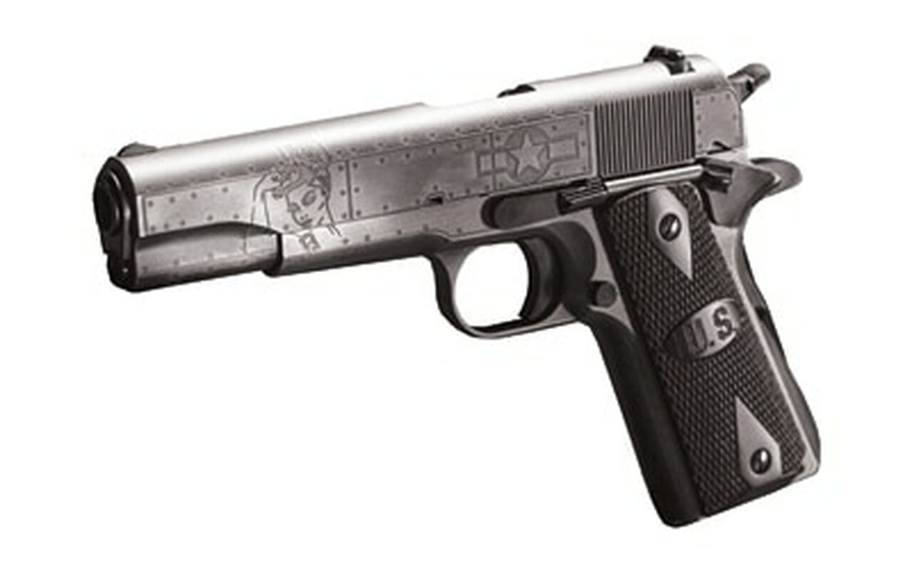 Auto Ordnance, Victory Girls 1911, Full Size Pistol, 45 ACP, 5" Barrel, Steel Frame, Checkered Wood Grips with U.S. Logo, 7Rd, Armor Black and Gunmetal Gray Cerakote Finish