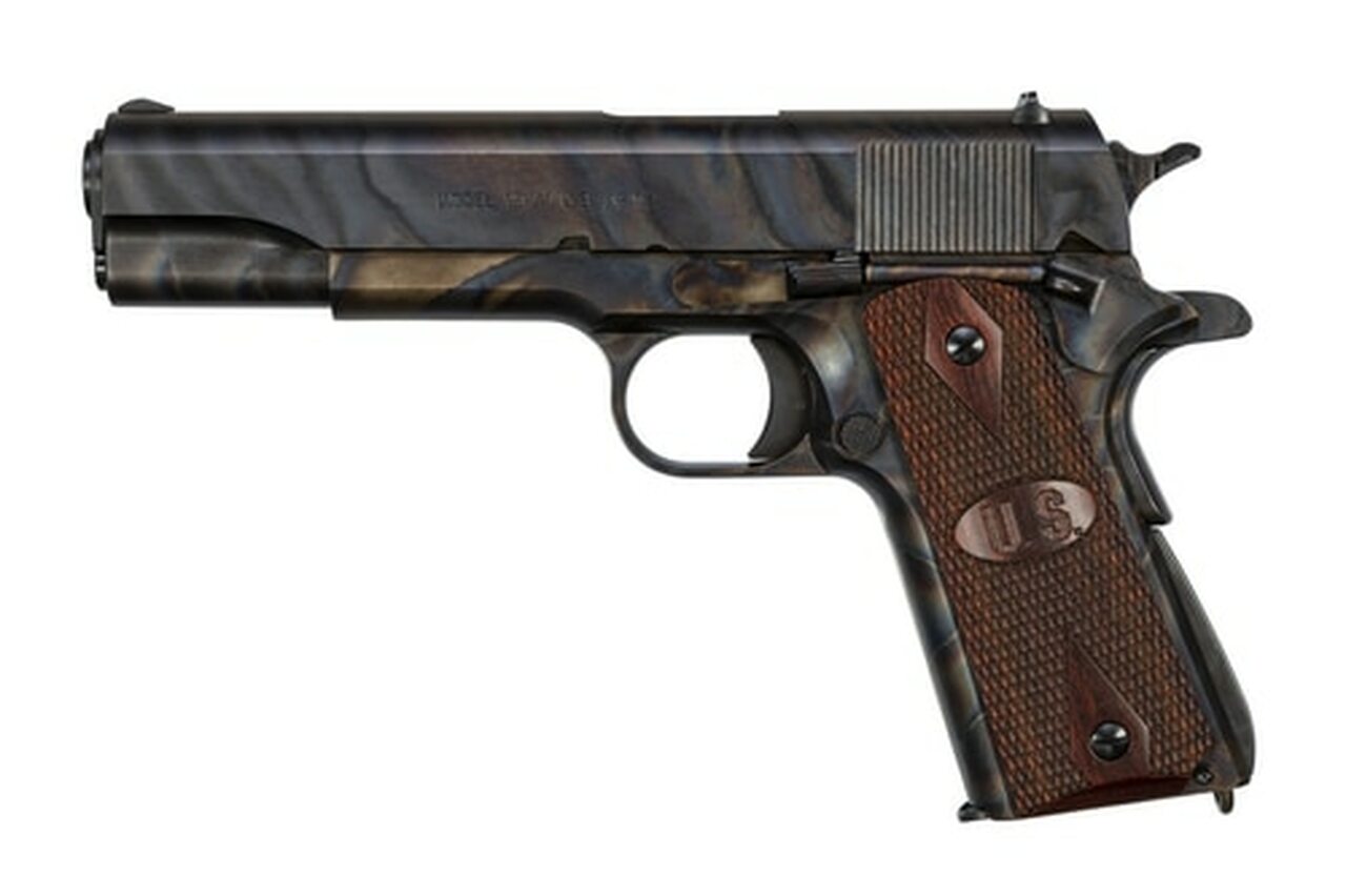 Auto-Ordnance 1911A1, 45 ACP, 5", 7rd, Checkered Wood Grips, US Logo, Case Hardened
