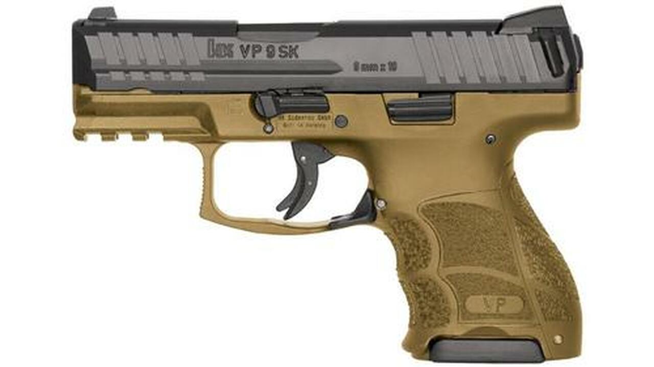 HK, VP9SK, Striker Fired, 9mm, 3.39" Barrel, Polymer Frame, Flat Dark Earth, 3 Dot Sights, 10Rd, 2 Magazines