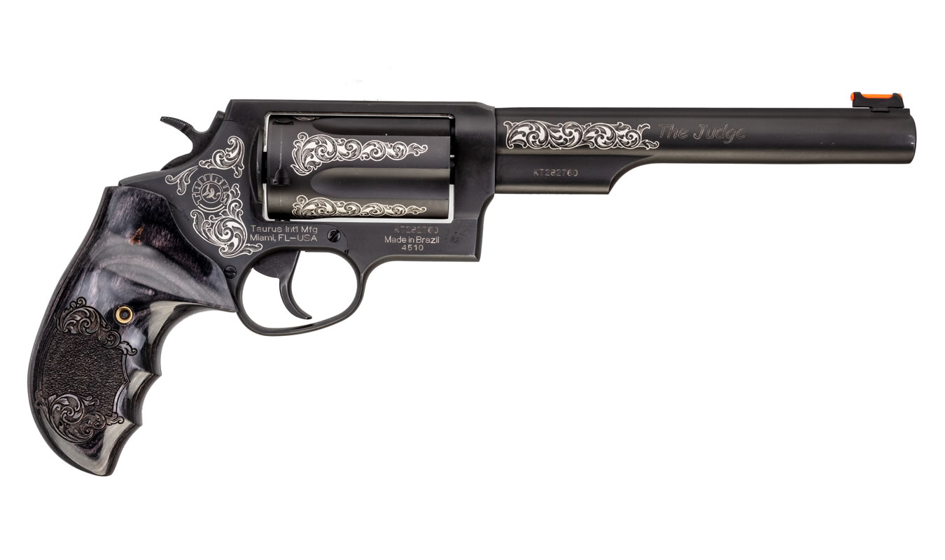 Judge .410/45 Black Revolver with Laser Engraved Scrolls
