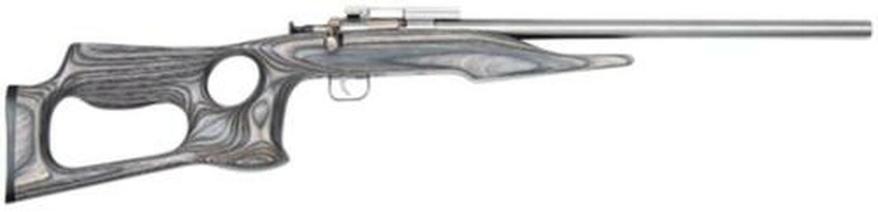 Keystone Davey Crickett Chipmunk 22LR 16" Bull Barrel SS Finish Barracuda Style Black Laminated Thumbhole Stock