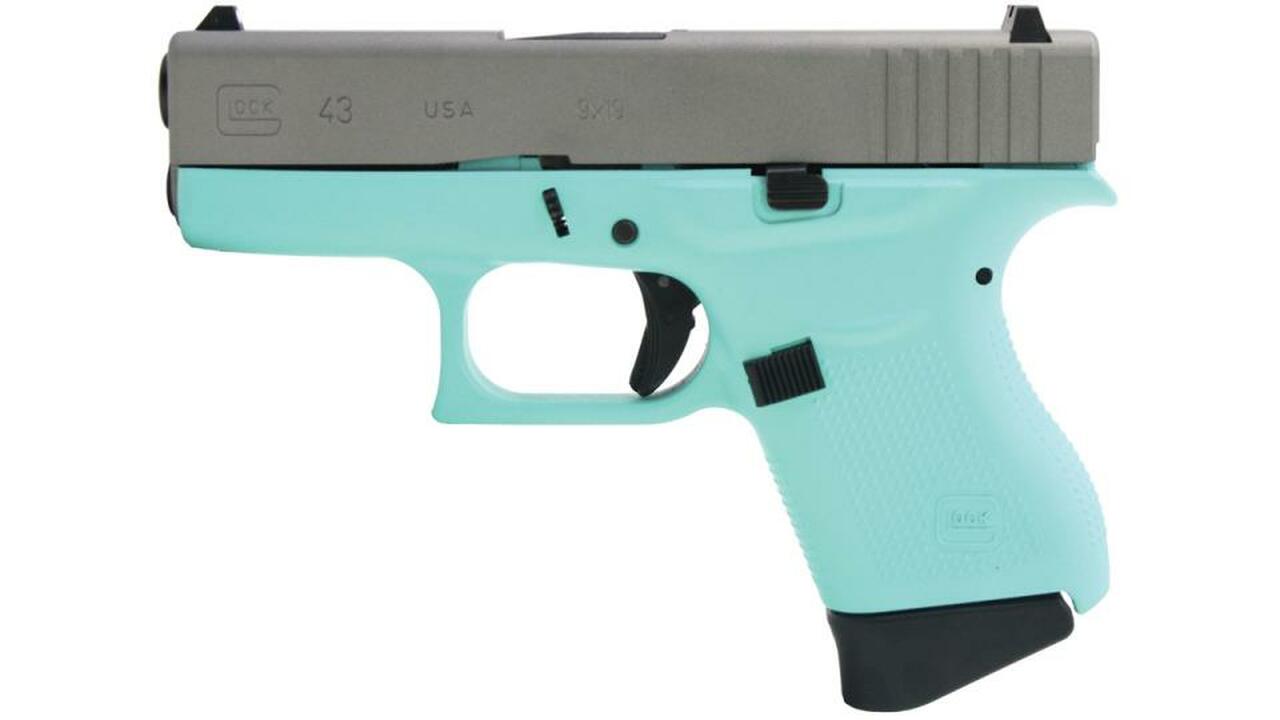 Glock G43 9mm 3.4" Barrel Robin Egg Blue, Ti Finish Slide 6rd Mag