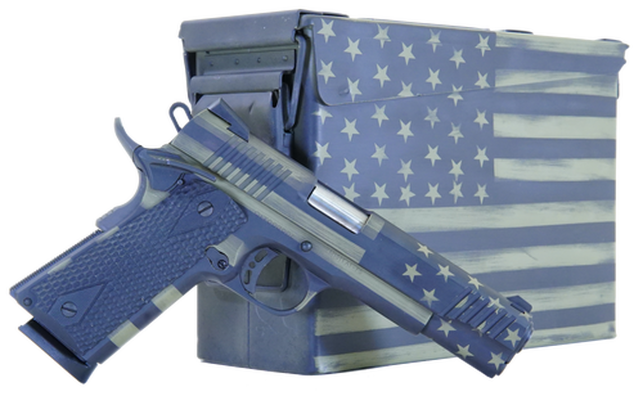 Citadel M-1911 45 ACP, 5" Barrel, Black G10 Grip American Flag, Battleworn Green Frame American Flag, Battleworn Green Slide, 8rd