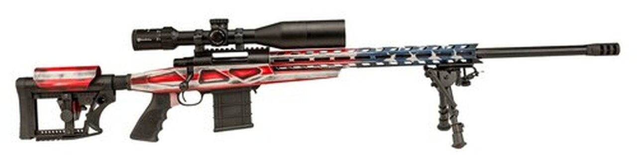 Howa APC 6.5 Creedmoor Scope Combo, 24" #6 Threaded Barrel, 4-16x50mm Nikko Stirling Scope, Mag Kit, Hogue Grip, LUTH-AR MBA-4 Stock, American Flag, 10rd