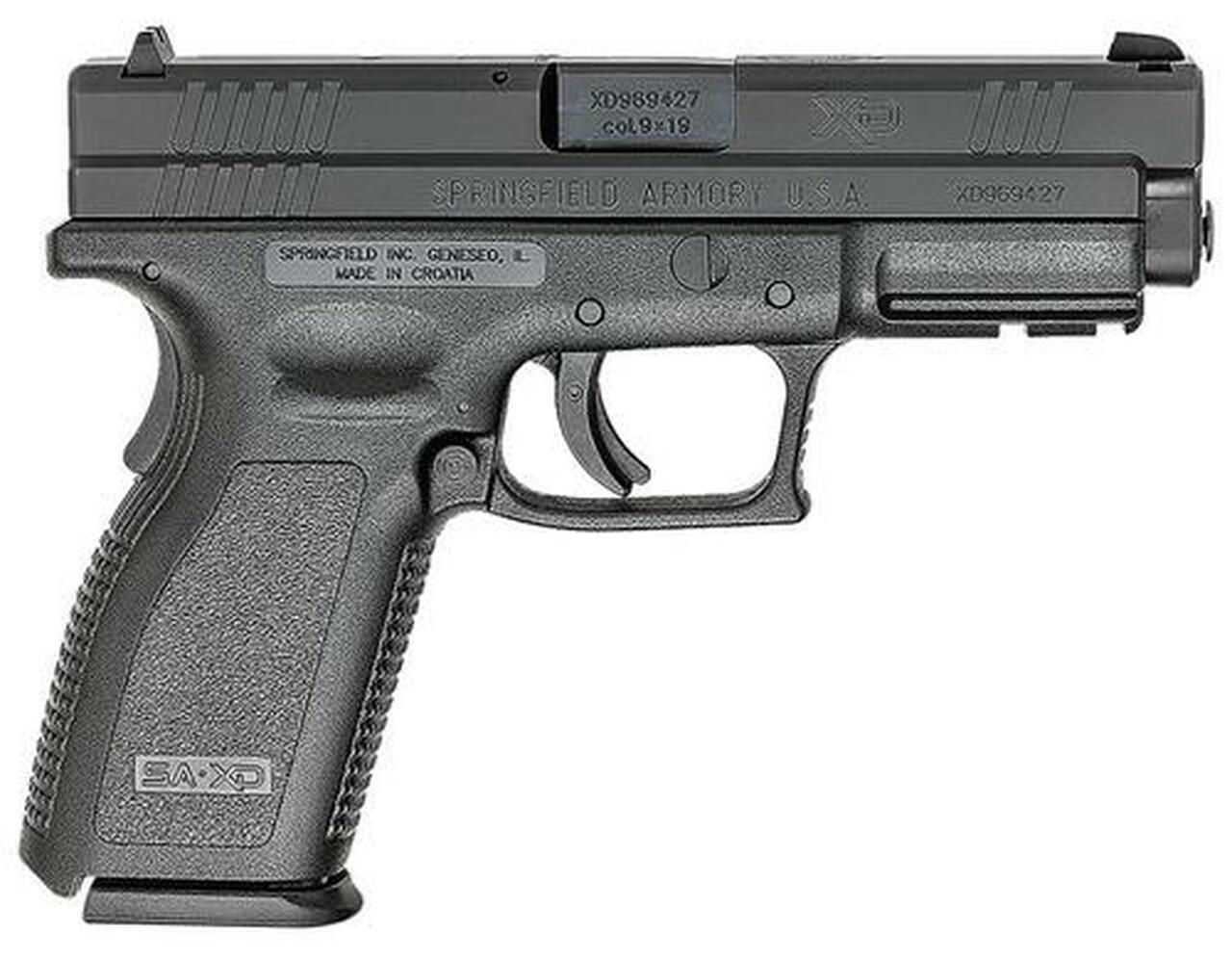 Springfield XD Pistol 9mm 4" Barrel Dovetail Sights Ultra Safety Assurance Action Trigger System Stainless Steel Slide Black Polymer Frame 10rds