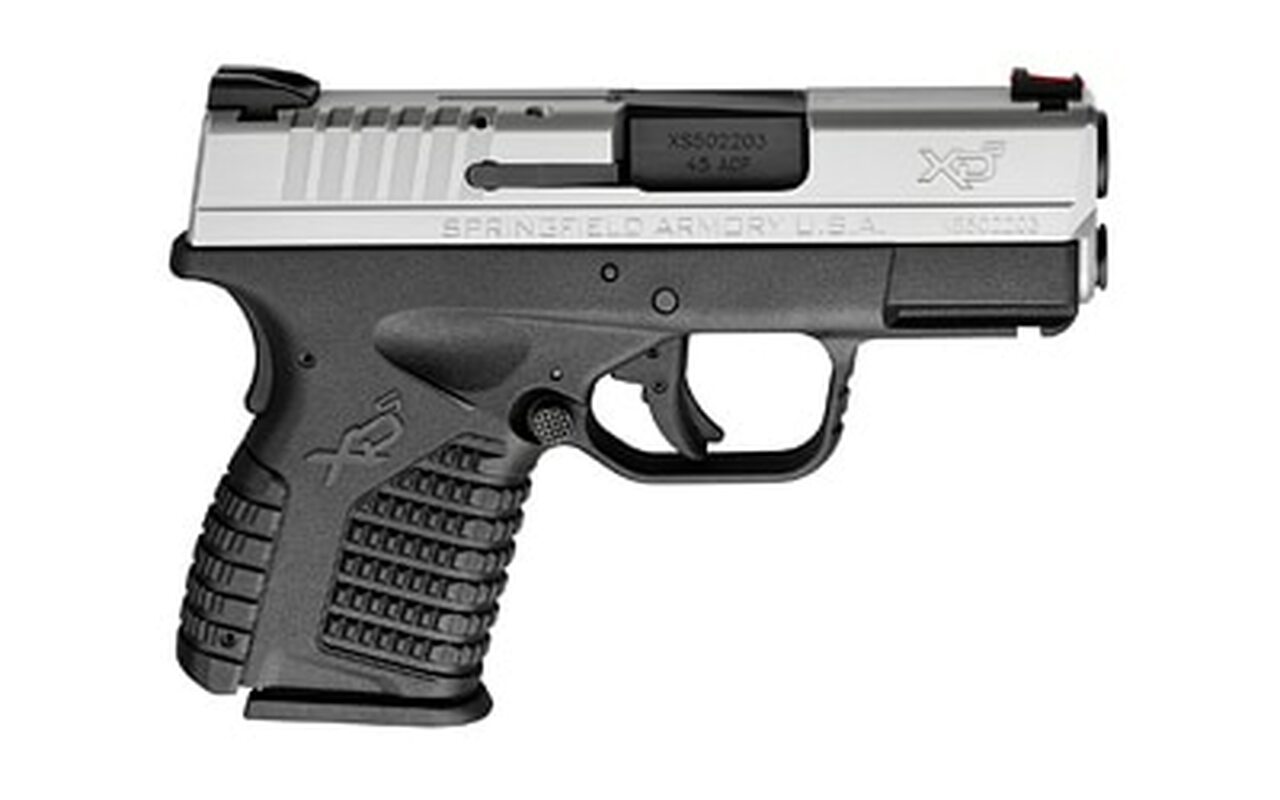 Springfield XD-S, 45 ACP, 3.3", 5rd, Black Grip, Stainless Steel Slide