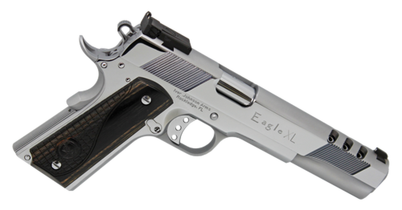Iver Johnson 1911 Eagle XL Long Slide 70 Series 45 ACP, 6" Barrel, Walnut Grip, Chrome Steel Frame, Chrome Slide, 8rd