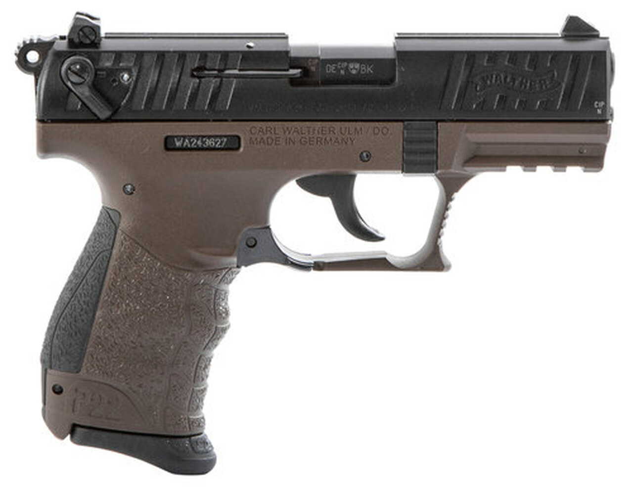 Walther P22 QD 22LR, 3.42", OD Green Interchangeable Backstrap Grip and Frame, Black Slide, 10rd