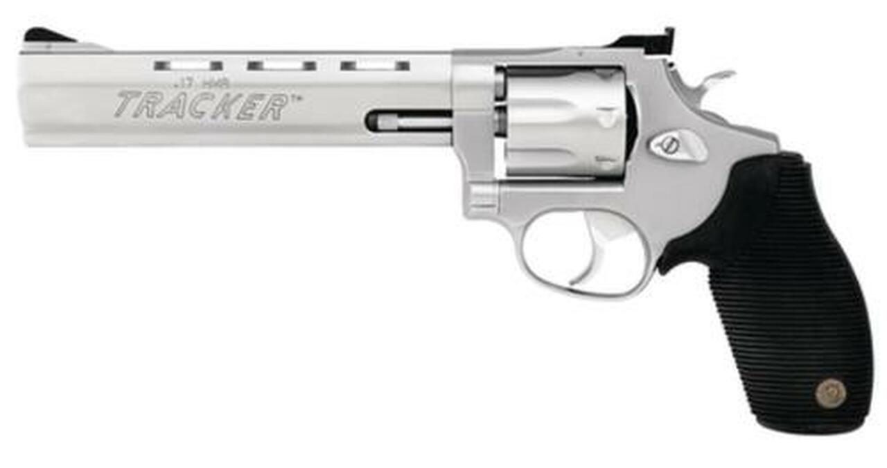 Taurus 17 Tracker 17 HMR. 6.5" Barrel, Adjustable Sight, Ribber Grip Overlay, Matte SS, 7rd
