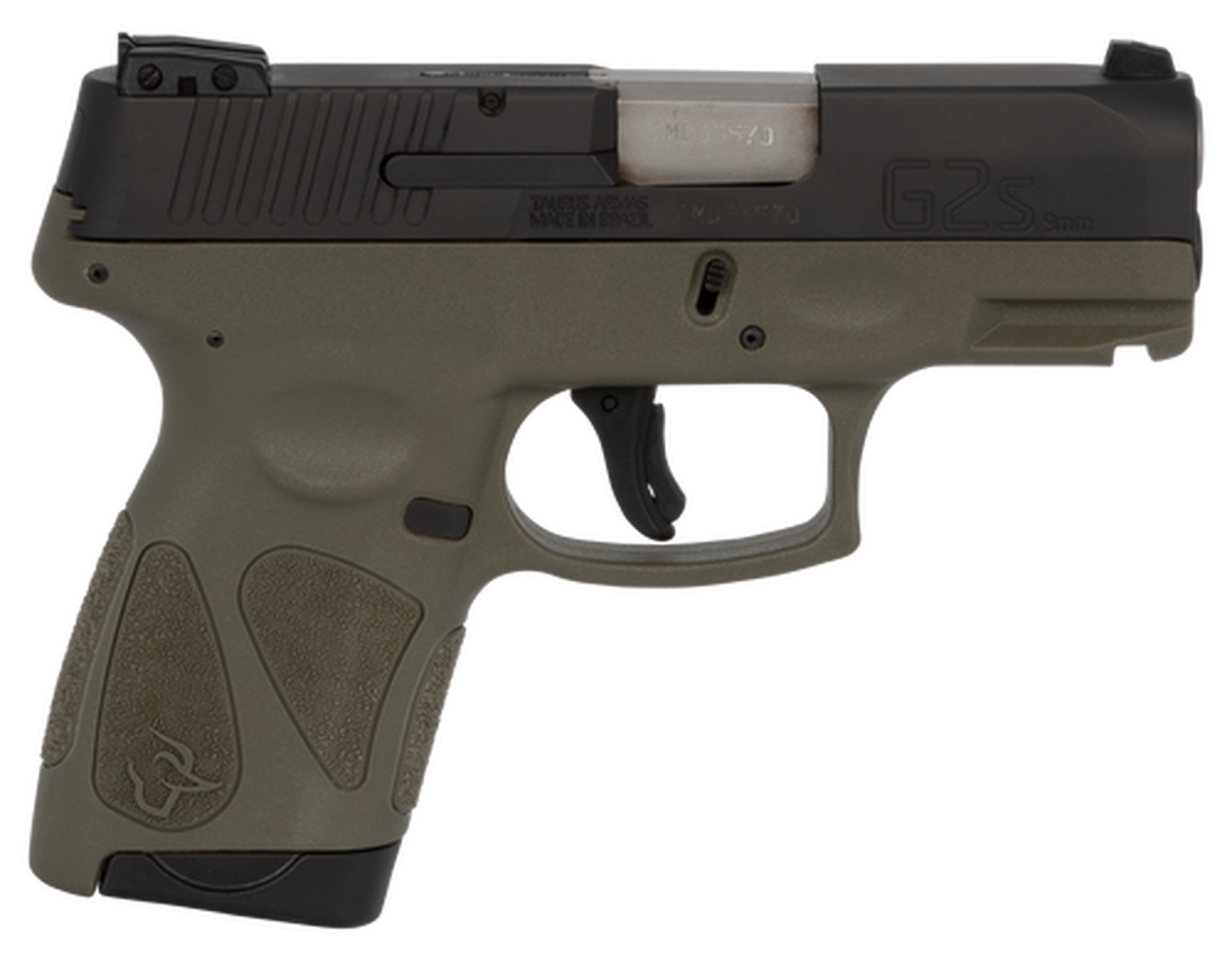 Taurus, G2S, Semi-automatic, Sub Compact Pistol, 9mm, 3.25" Barrel, Polymer Frame, Black/OD Green Finish, Adjustable Sights, 7Rd, 2 Magazines