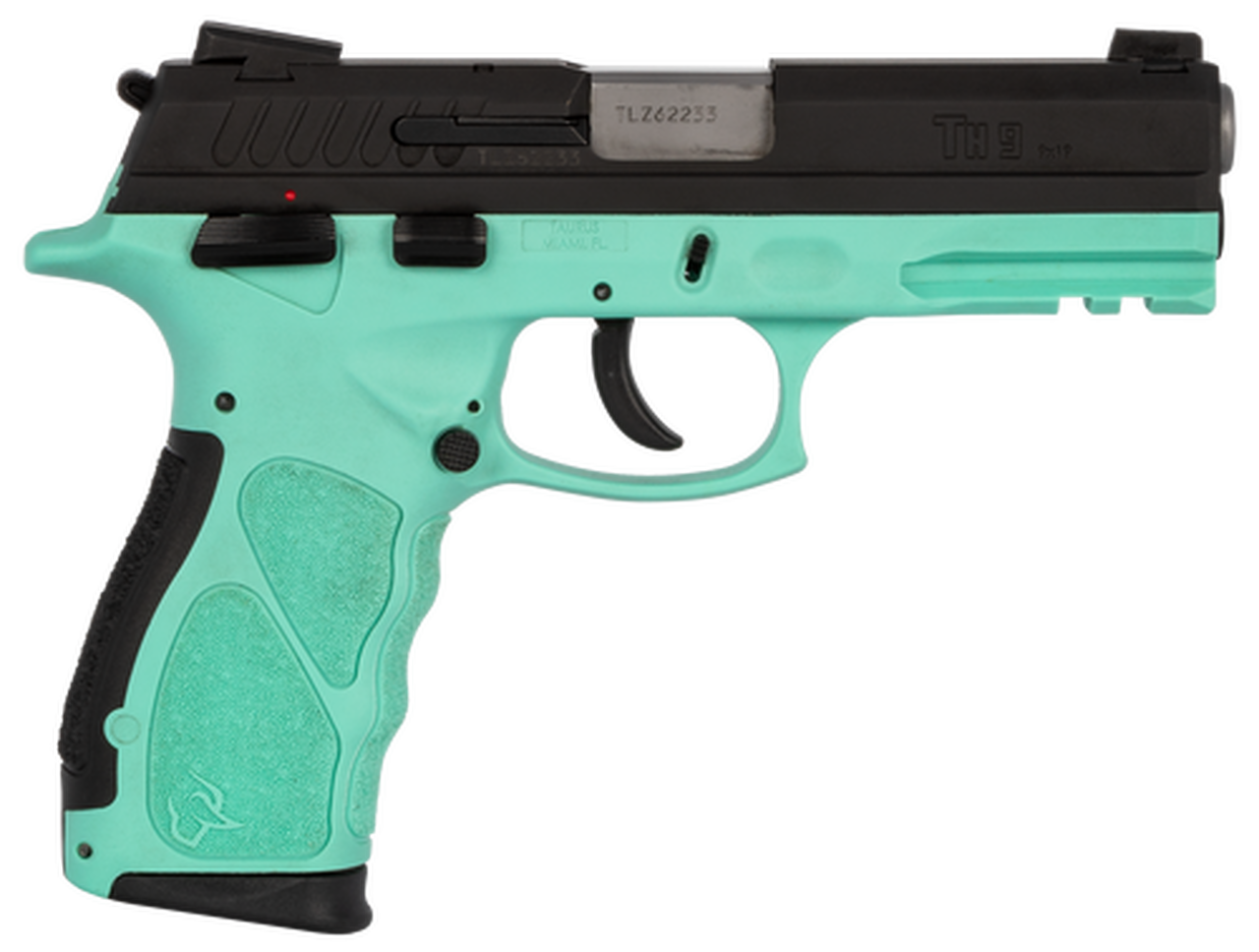 Taurus TH9 Compact, 9mm, 13rd/17rd, Black Slide, Cyan POlymer Frame