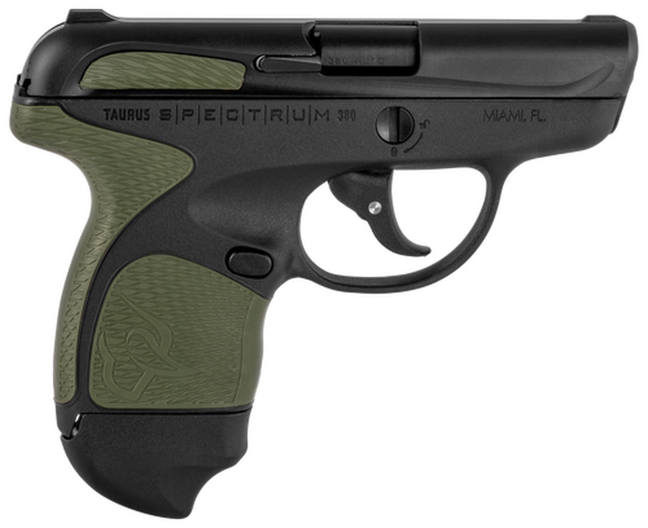 Taurus Spectrum 380 ACP, 2.8" Barrel, Black, Green Overmold, 6rd