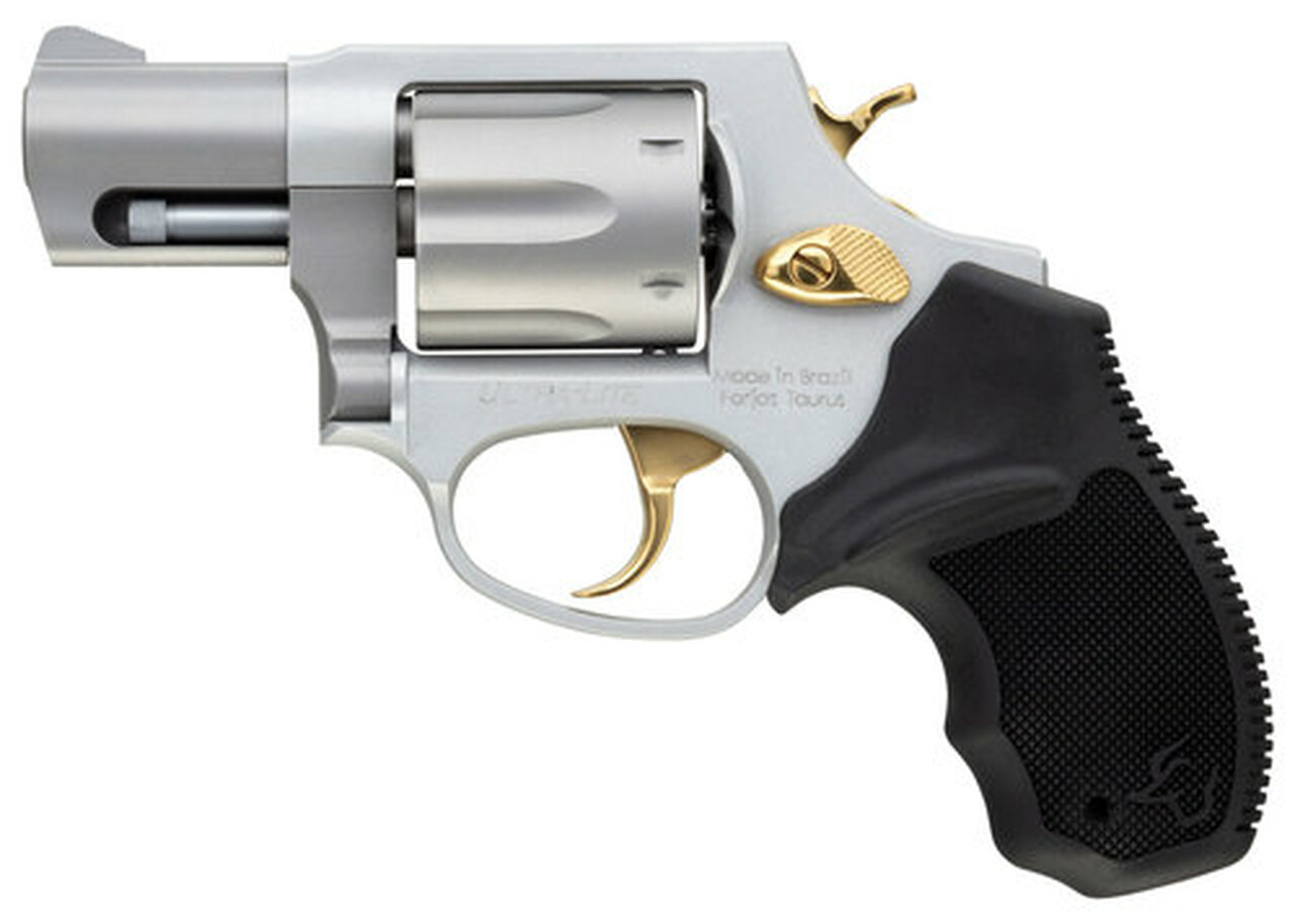 Taurus 856 38 Special, 2" Barrel, Black Rubber Grip Stainless Gold Accents, 6rd