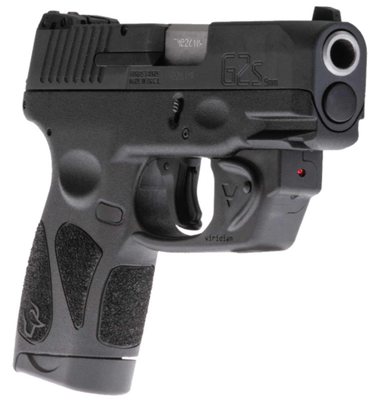 Taurus G2S Viridian Laser 9mm, 3.25" Barrel, Black Grip and Frame, Black Carbon Steel Slide, 7rd