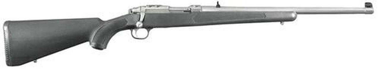 Ruger 77/44 Rem Mag, Black Synthetic Stock/SS Finish, 18.5" Barrel,, rd, Adjustable Sights, 3 rd