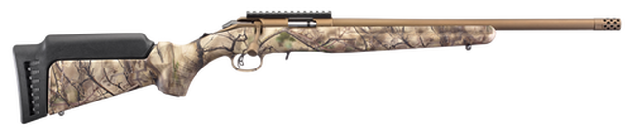 Ruger American Rimfire Standard 22WMR, 18" Threaded Barrel, Bronze, Camo, 9rd