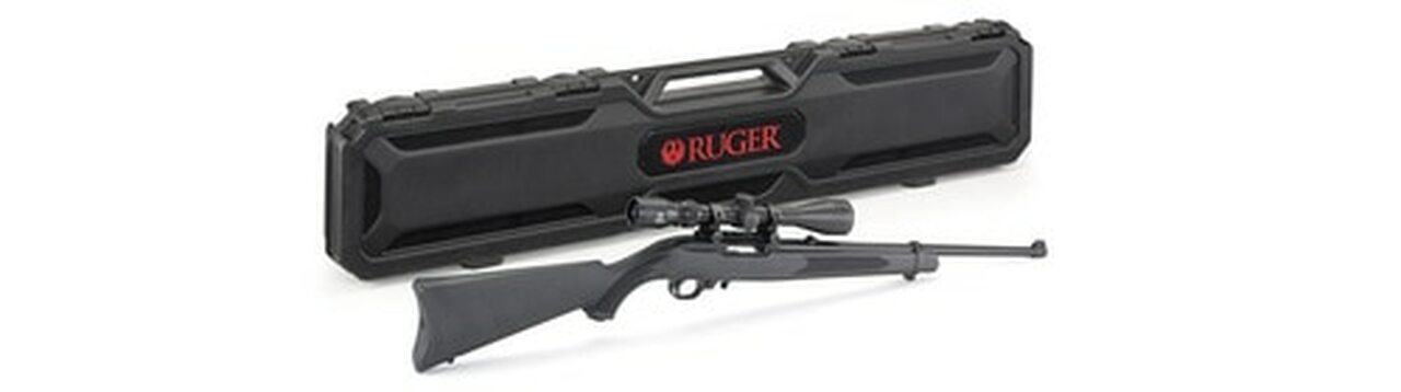 Ruger 10/22 Carbine 22 LR, 18.5" Barrel, Satin Black, Alloy Steel Receiver, Black Synthetic Stock, With Viridian EON 3-9x40 Scope and Ruger Case, 10Rd Rotary Magazine