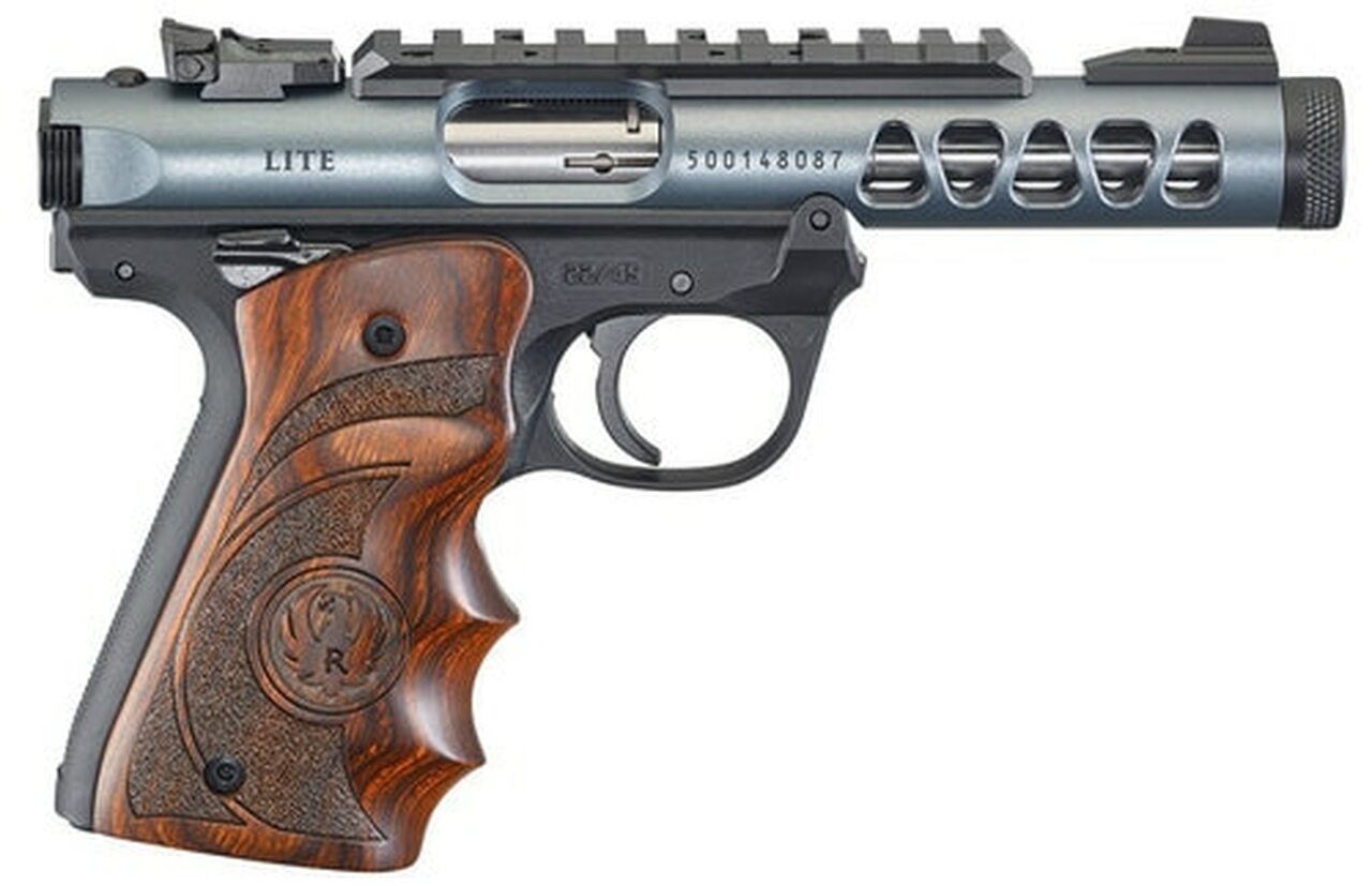 Ruger Mark IV Lite, 22/45 22LR, 4.4" Barrel, Polymer Frame, Diamond Gray Finish, Wood Laminate Grips, 10Rd Mag