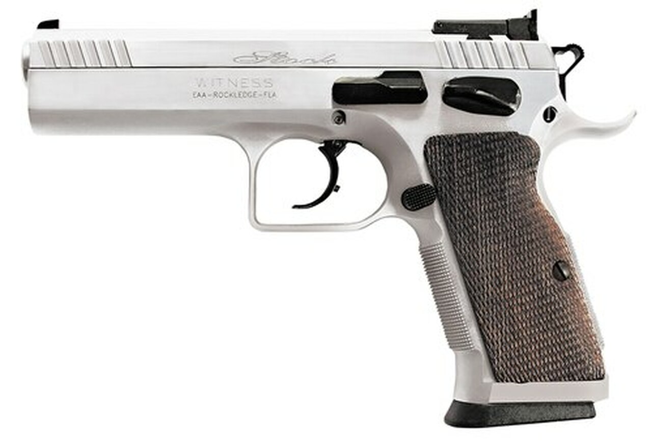 EAA Witness Elite Stock 2 DA/SA 9mm 4.5" Barrel, AS Wood Grip Chrome, 17rd