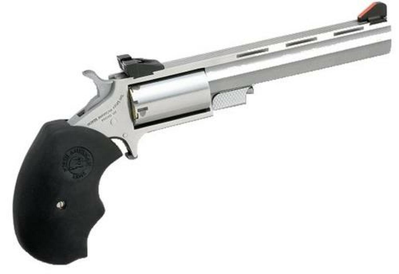 NAA 22 Mini Master 22LR/22 Mag 4" 5rd Adjustable Sight Black Rubber Grip Stainless