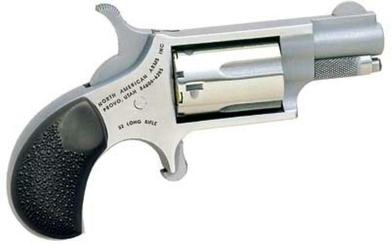 NAA, Mini Revolver 22LR, 1.625" Barrel, Stainless Finish, Checkered Rubber Grips, 5Rd