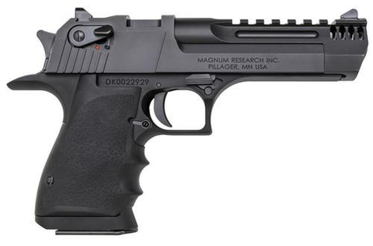Magnum Research Desert Eagle L5 44 Mag, 5" Barrel w/Integral Muzzle Brakel, Black Finish, Hogue Soft Rubber Grips w/Finger Grooves, 8Rd Mag