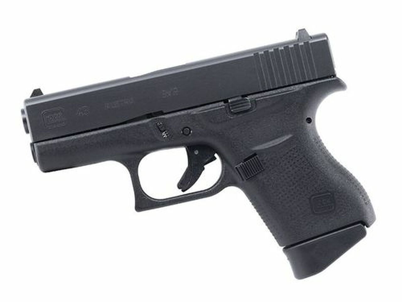 Glock, 43, Semi-automatic Pistol, Double Action Only, Compact, 9mm, 3.25" Barrel, Polymer Frame, Matte Finish, 6Rd, Fired Case, Fixed Sights