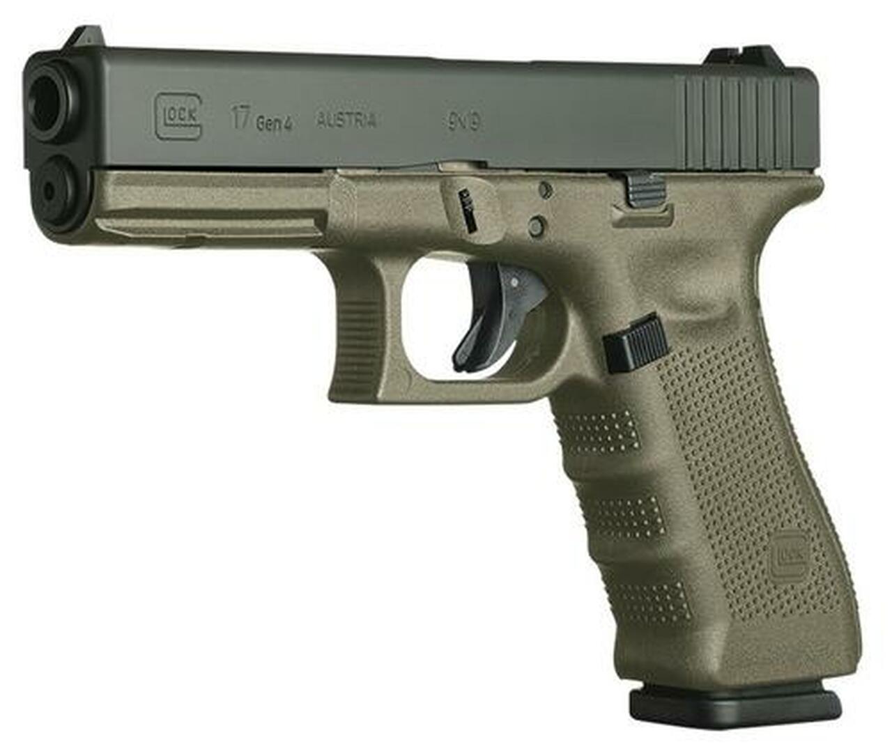 Glock G17 G4 9mm, 4.48", 10rd, Fixed Sights, OD Green Frame