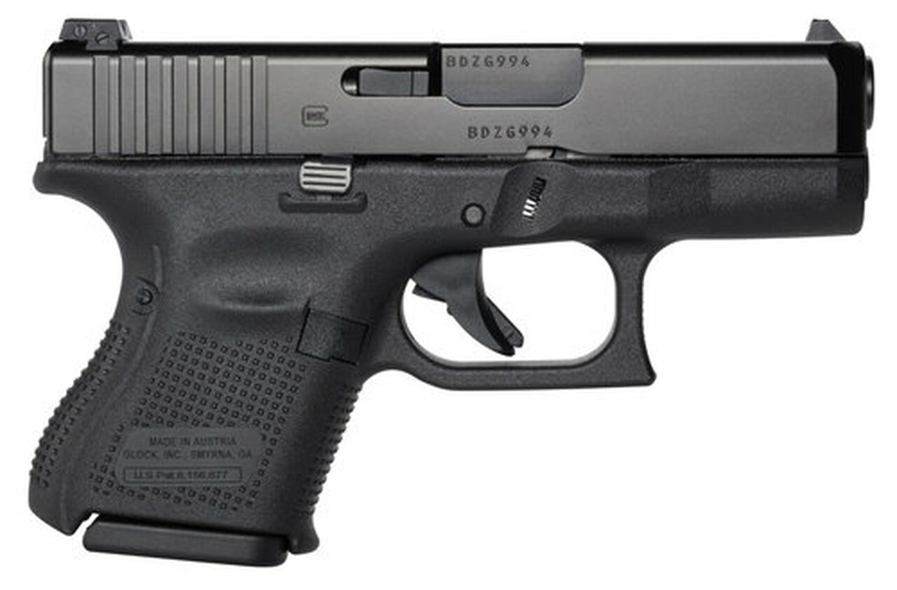 Glock, 26 Gen5, Semi-automatic, Striker Fired, Sub Compact, 9mm, 3.43" Marksman Barrel, Polymer Frame, Matte Finish, Fixed Sights, 10Rd, 3 Magazines, Ambidextrous Slide Stop Lever, nDLC Finished Slide and Barrel, No Finger Grooves