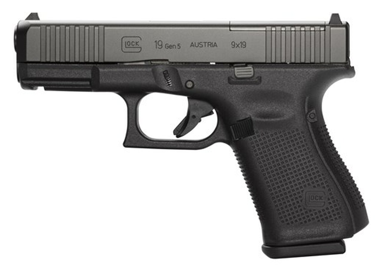 Glock G19 Gen 5 MOS Compact 9mm, 4" Barrel, Fixed Sights, Front Serrations, Ambi Slide Stop, 3x15rd Mags