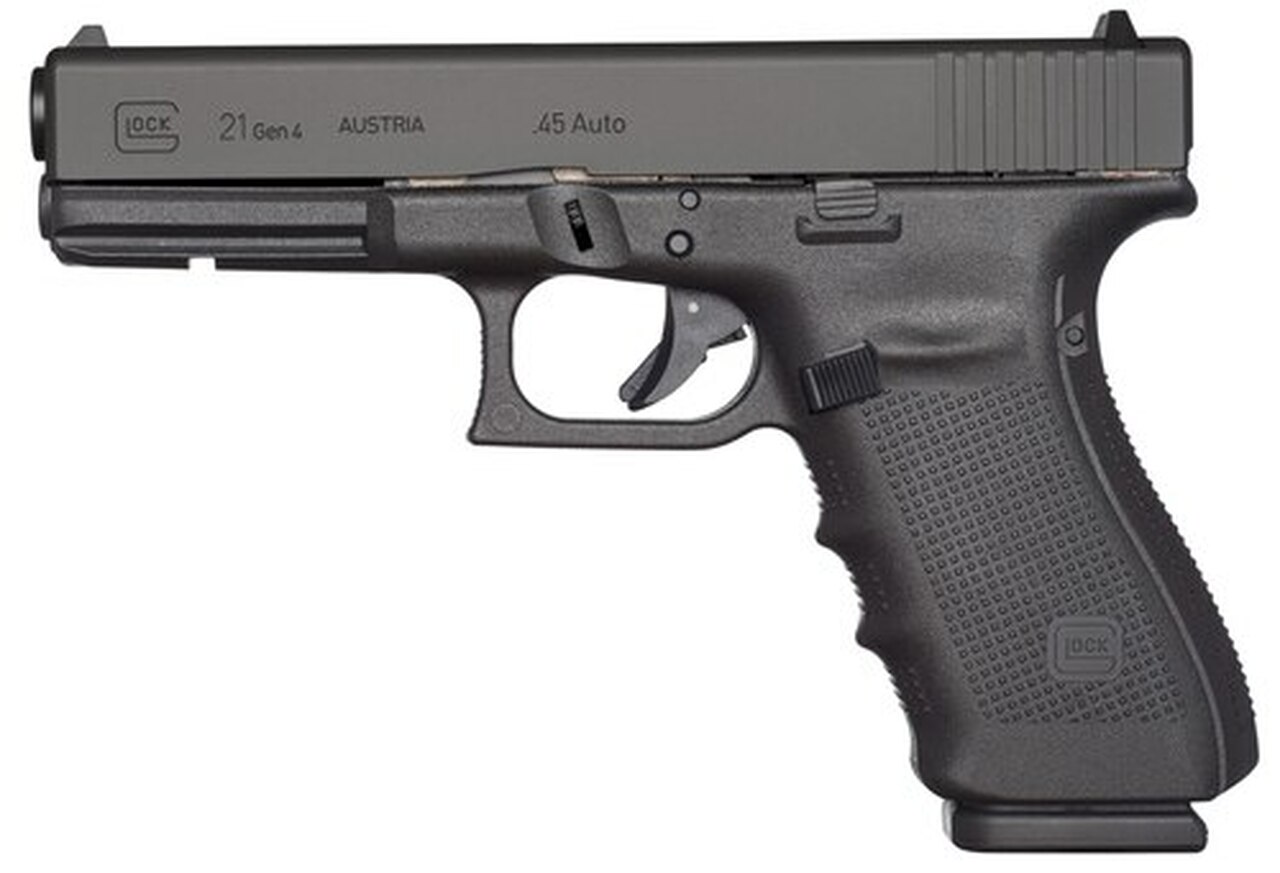 Glock 21 Gen4, Striker Fired, Full Size, 45ACP, 4.61" Barrel, Polymer Frame, Matte Finish, Fixed Sights, 10Rd, 3 Magazines