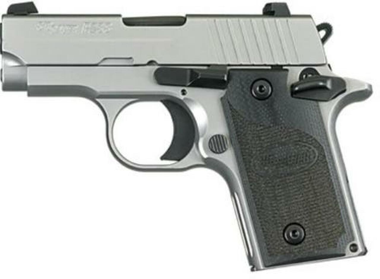 Sig P238 380 ACP 2.7In HD Stainless Finish SAO Siglite Black G10 Grip (1) 6RD Steel MAG CA Compliant