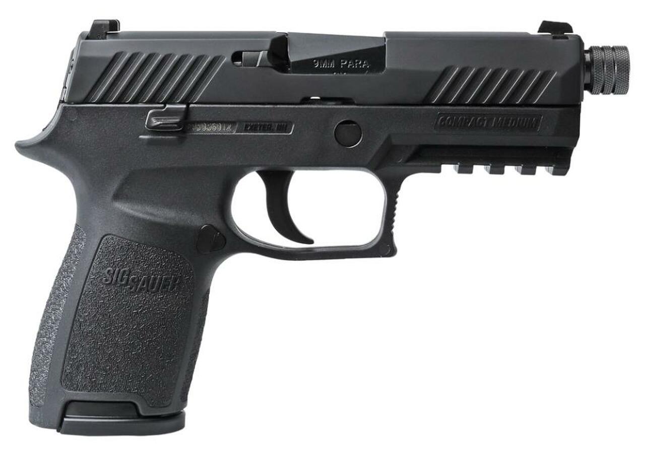Sig P320 9mm, 4.6", Nitron Black, Striker Siglite Modular Polymer Grip (2) 15Rd Steel MAG Rail Threaded (13.5X1mm LH)