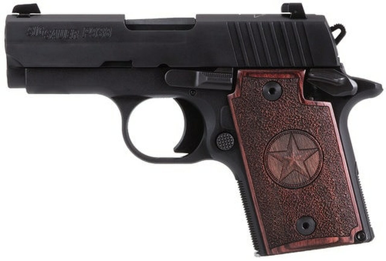 Sig P938 Micro Texas 9mm, 3", Rosewood Grip, Alum Frame, Nitron Slide, Night Sights, 6rd