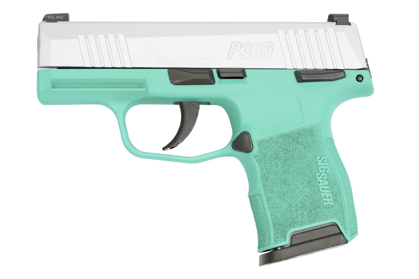 P365 Micro Compact 9mm Pistol with Robins Egg Blue Cerakote Frame and Silver Cerakote Slide
