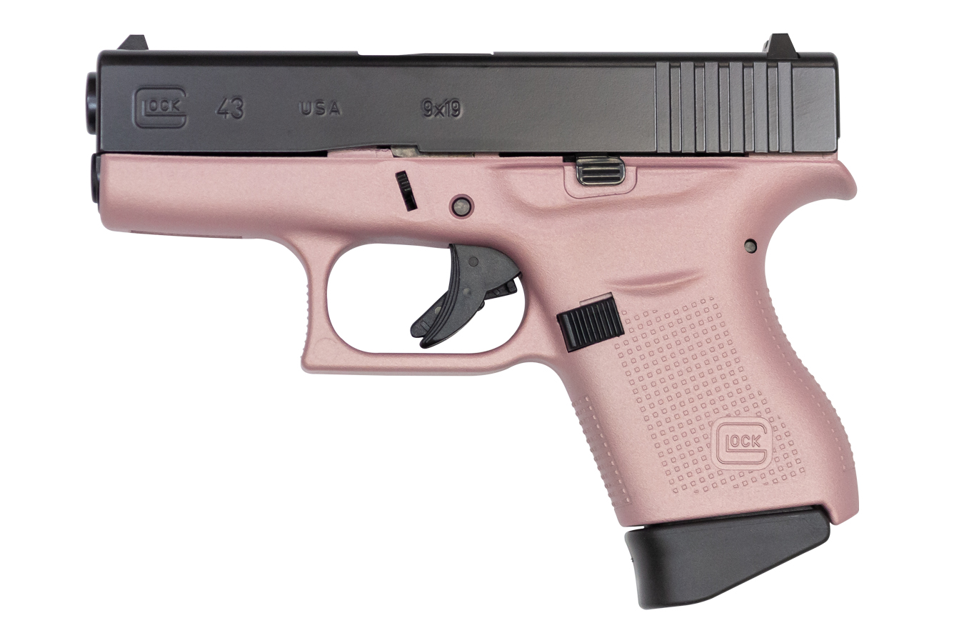 43 9mm Single Stack Pistol with Cerakote Pink Frame and Black Slide
