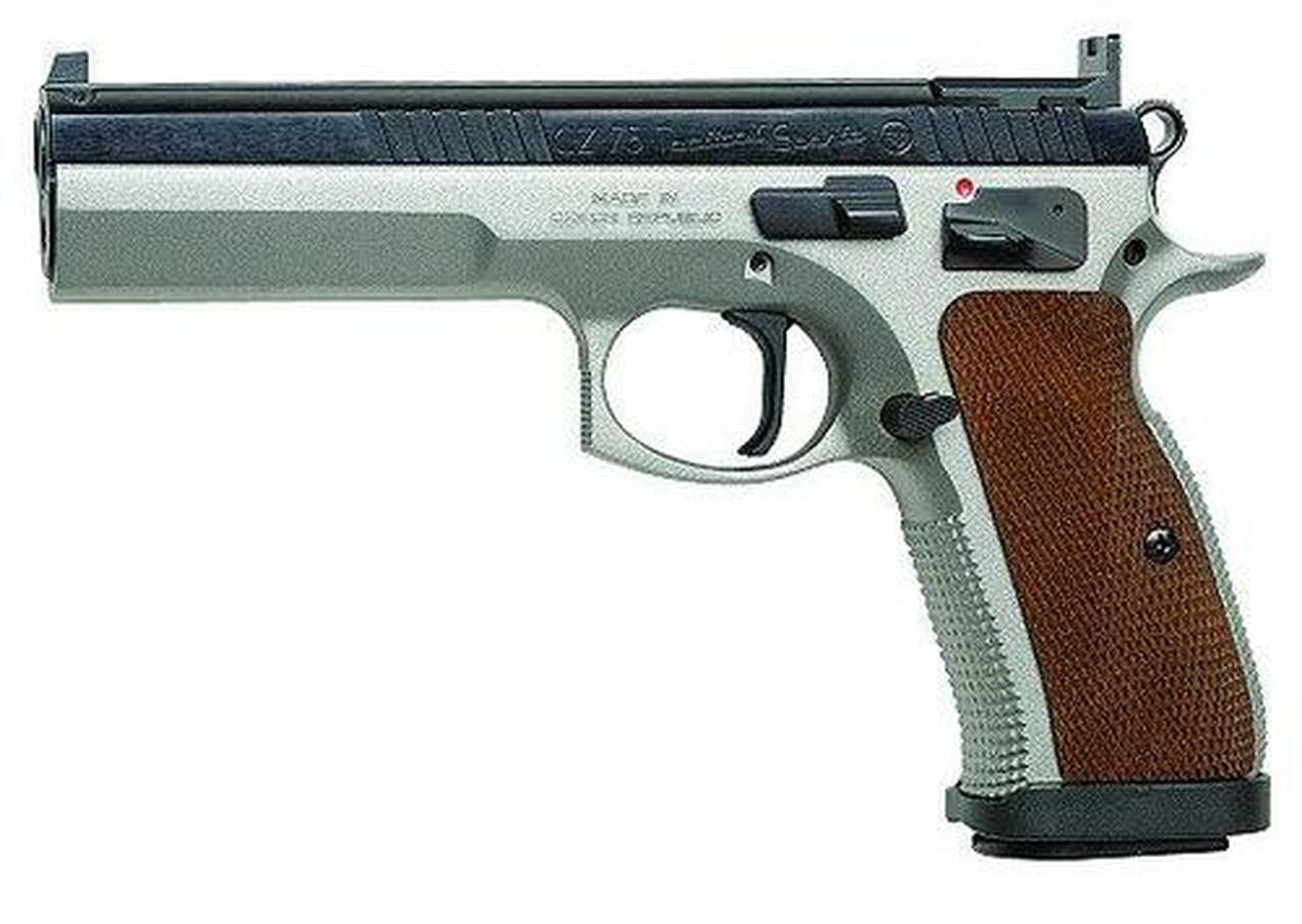 CZ 75 Tactical Sport SAO 40 S&W 5.4" Barrel, Wood Grip SS Frame Black Slide, 10rd