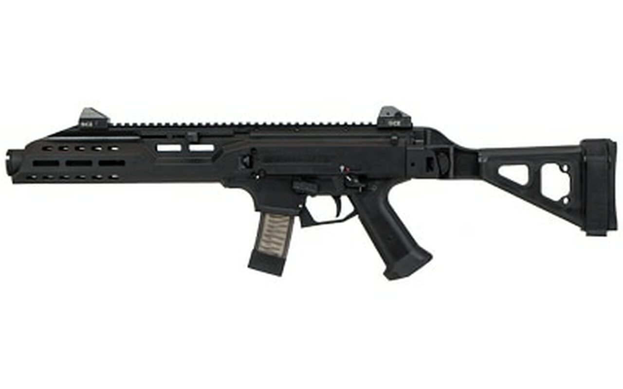 CZ Scorpion EVO 3 S1 Pistol 9mm, 7.7" Barrel, Flash Can, Folding Brace, Black,1/2x28 Threads, 10rd Mags
