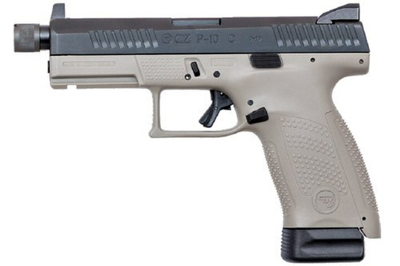 CZ, P-10C, 9mm, 4" Threaded Barrel, Suppressor Ready, Polymer Frame And Grips, Trigger Safety, Compact, Semi-automatic, High Night Sights, 10Rd, Striker Fired, Gray Finish