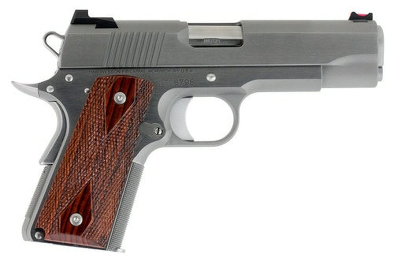 Dan Wesson Pointman Carry, 1911 Carry Pistol, 45ACP, 4.25" Barrel, Steel Frame, Stainless Finish, Wood Grips, Fiber Optic Fixed Sights, Thumb Safety, 7Rd 01843